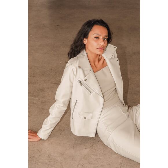 Lulu's Out for the Night Beige Vegan Leather Moto Jacket S NWT - Picture 1 of 8